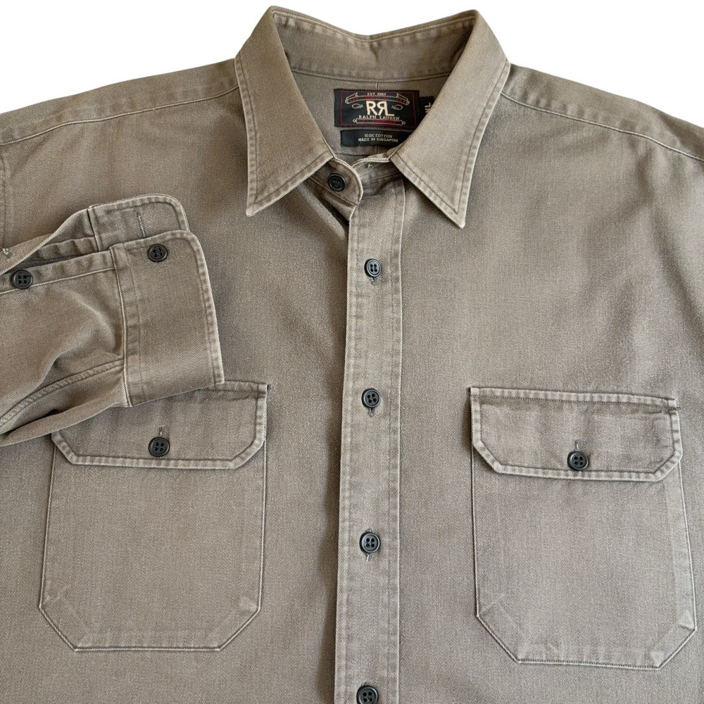 RRL Ralph Lauren Utility Shirt Men's Size XL Light Brown Twill Double RL Button
